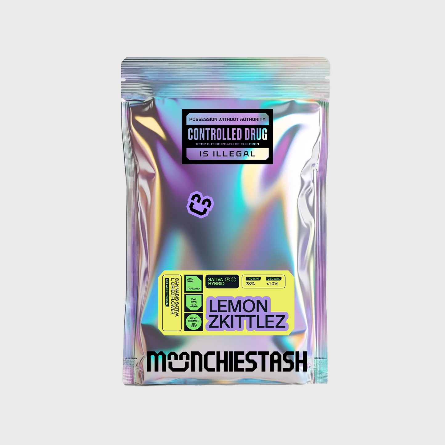 MunchieStash Lemon Zkittlez 28%THC 15g Mylar bag