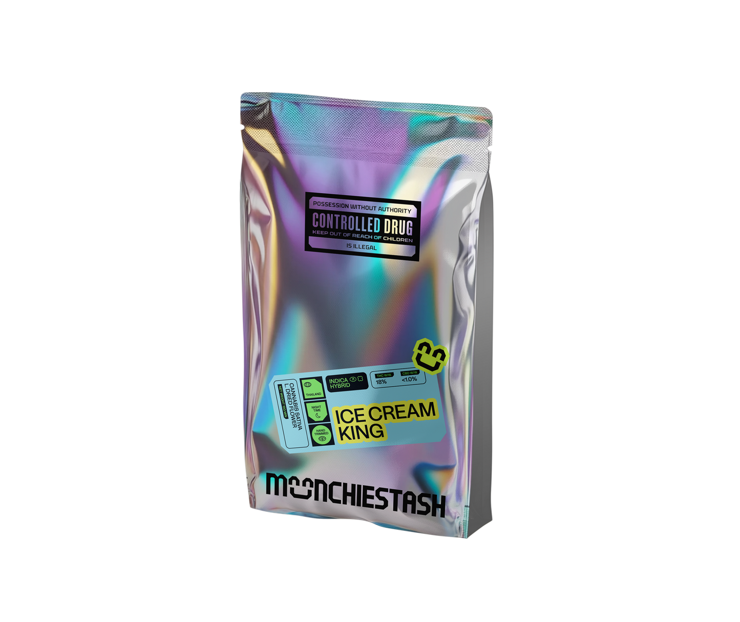 MunchieStash Ice Cream King THC 18% Flower 15g Mylar Bag