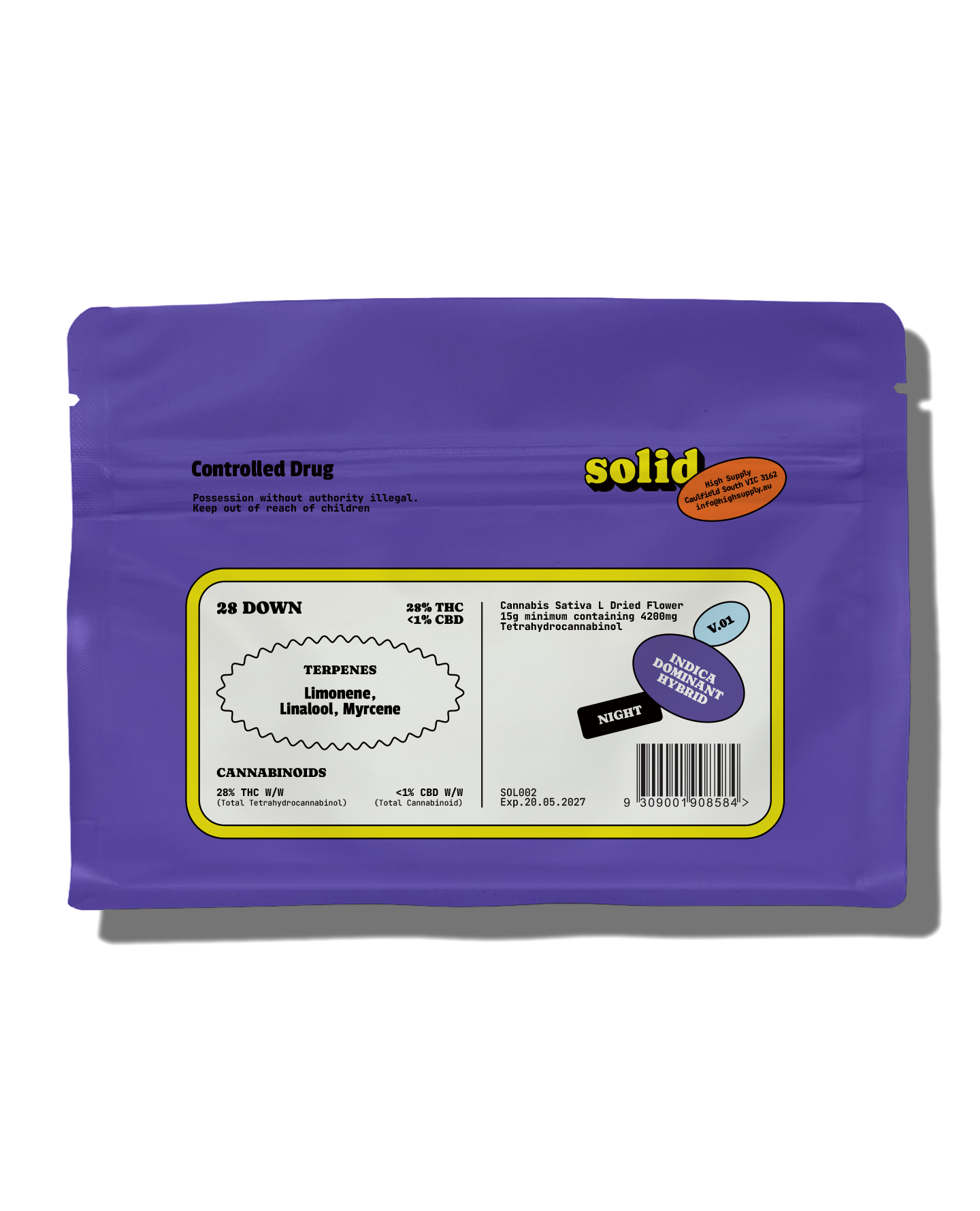 SOLID - 28 Down THC 28% 15g Mylar Bag