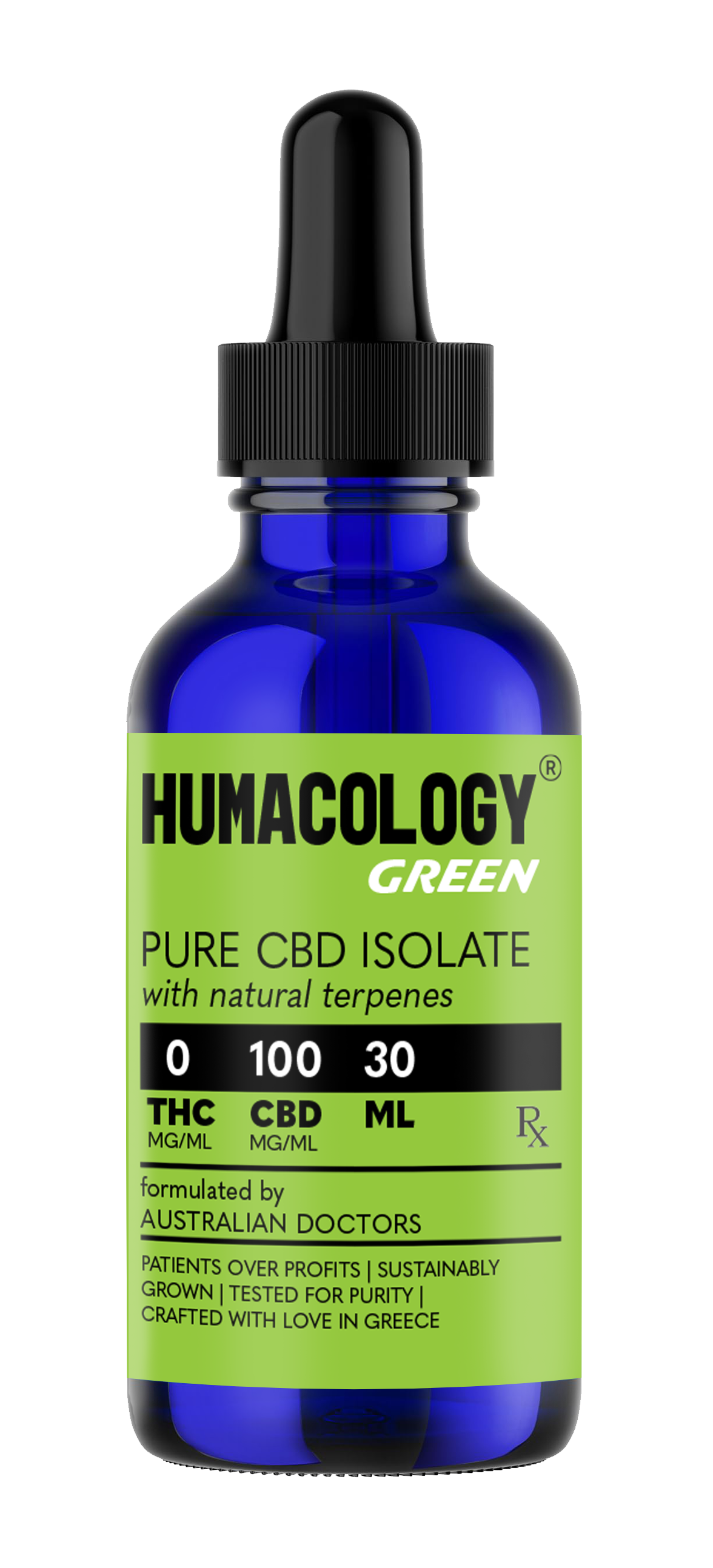 Humacology 0:100 CBD Isolate Oil "GREEN" Oil - 30mls