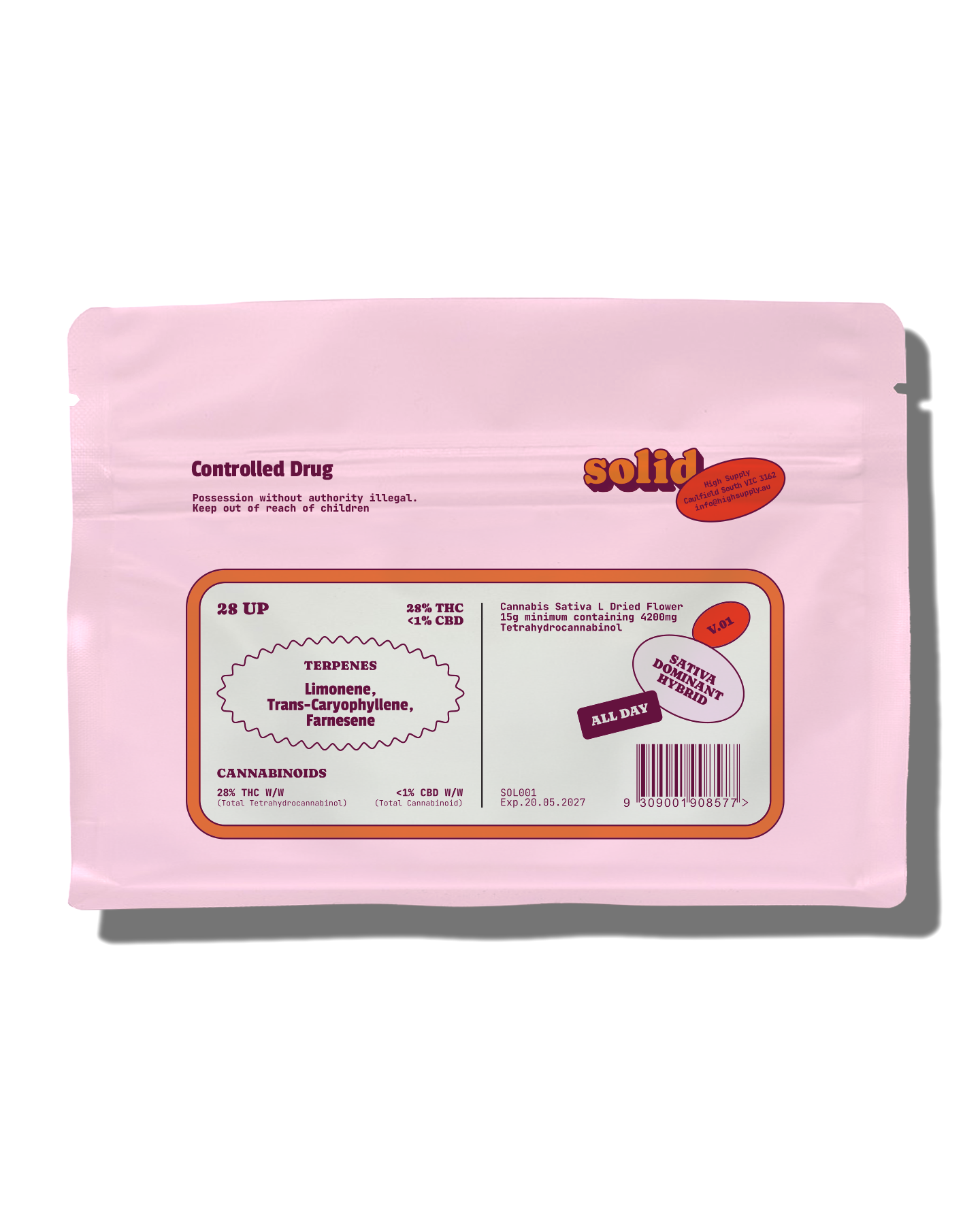 SOLID - 28 UP THC 28% 15g Mylar Bag
