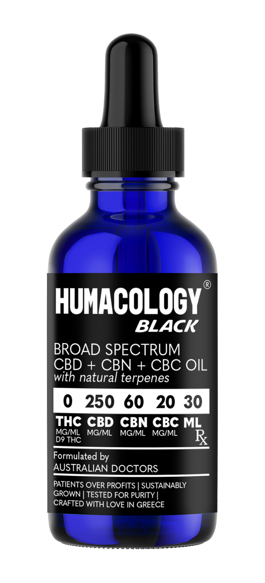Humacology 0:250:60:20 Broad Spectrum CBD+CBN+CBC "BLACK" Oil - 30mls