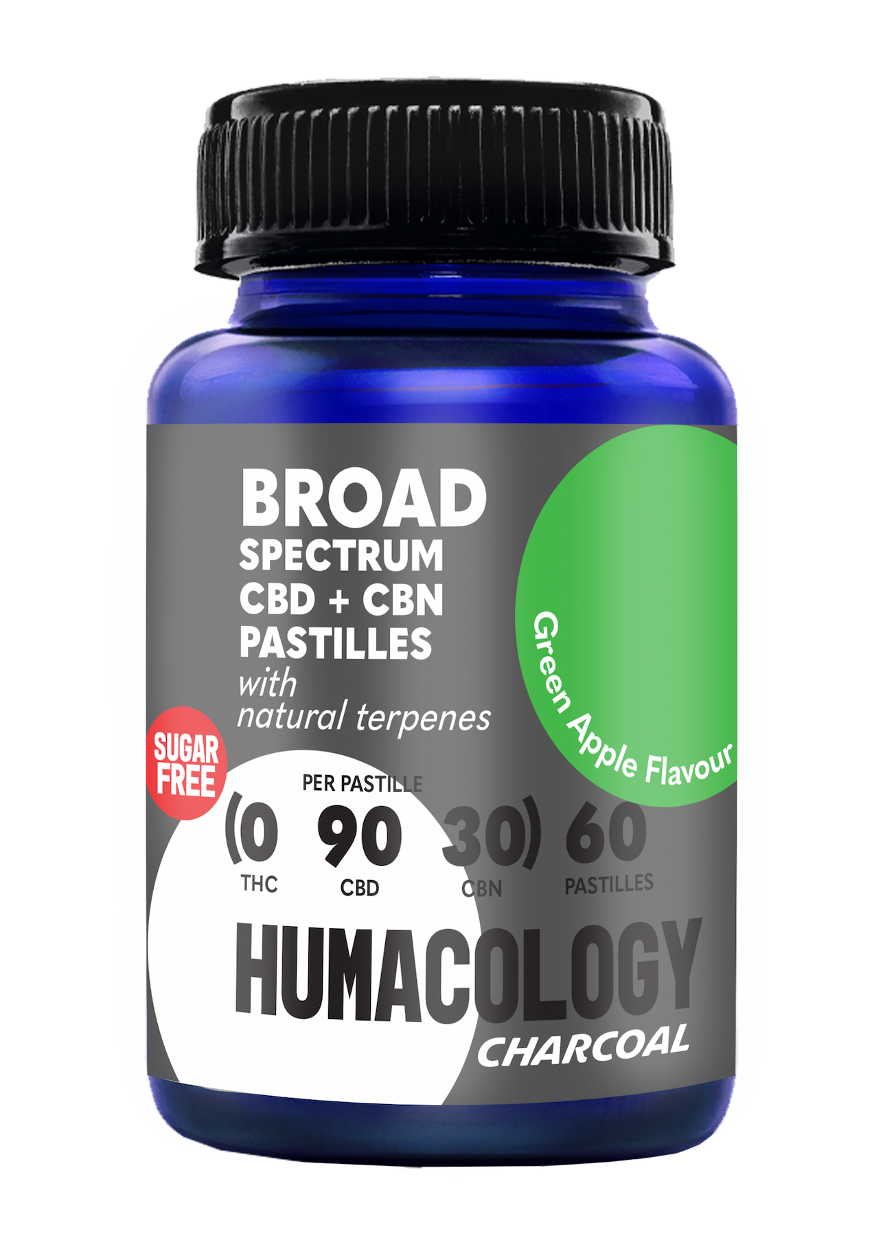 Humacology 0:90:30 Broad Spectrum CBD +CBN "CHARCOAL" Pastilles - 60 units
