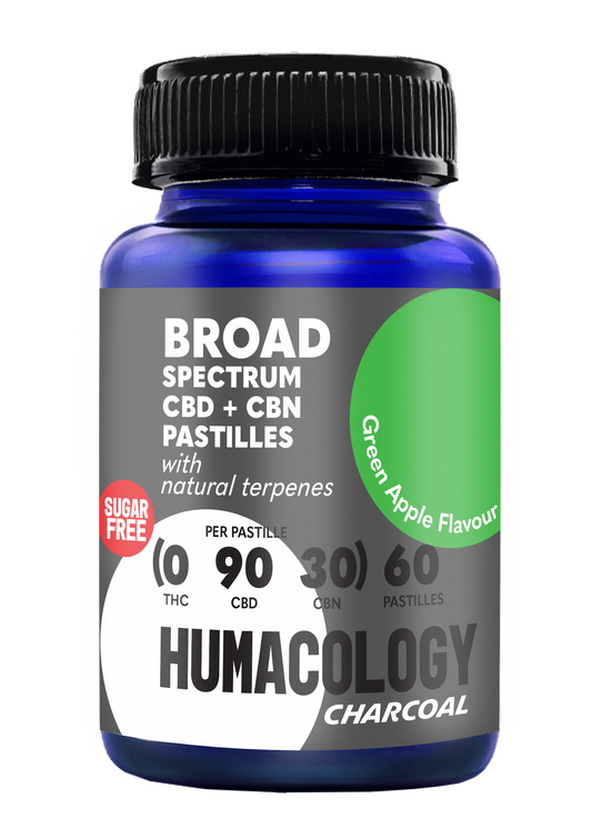 Humacology 0:90:30 Broad Spectrum CBD +CBN "CHARCOAL" Pastilles - 60 units
