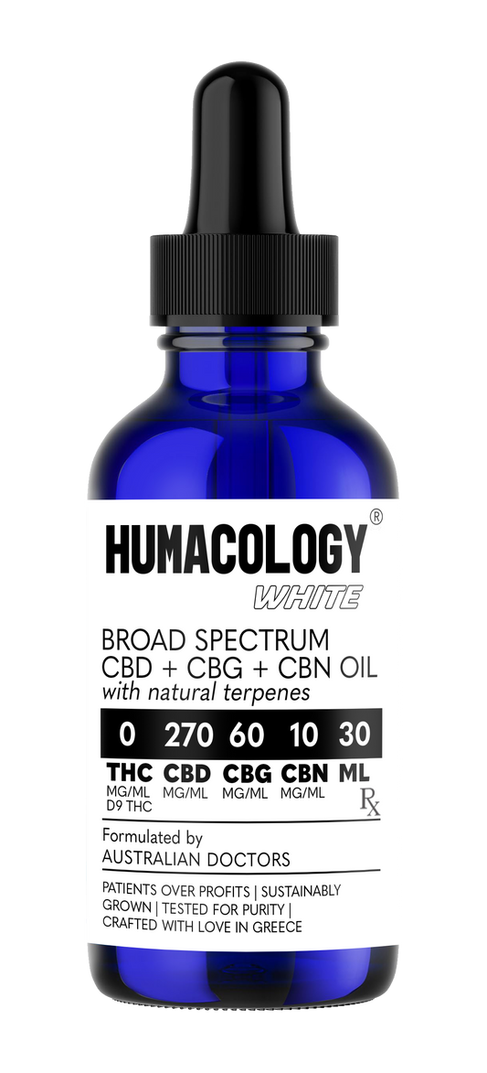 Humacology 0:270:60:10  Broad Spectrum CBD+CBG+CBN "WHITE" Oil - 30mls
